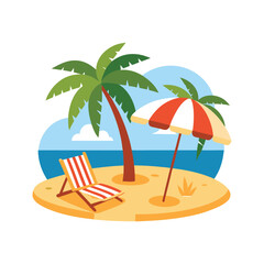Obraz premium Summer Beach Vacation Essentials Vector - Tropical, Relaxing, Travel