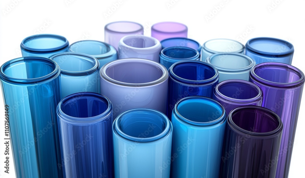 Poster a geometric abstract background in 3d with tubes, cylinders, and disks floating, all having a hologr