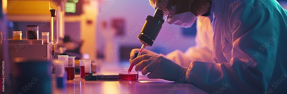 Poster A scientist examines samples under a microscope in a laboratory setting.