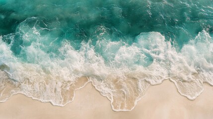 Fototapeta premium Beach Waves Ocean Shore, Turquoise Water Foam, Coastal Aerial View Nature Scene, Seaside Tranquil Scene