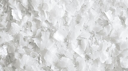 Close-up of large, crystalline salt flakes in white hues, creating a textured, shimmering surface.