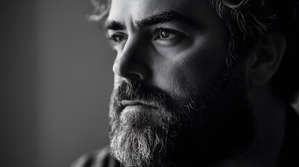Fototapeta premium A ablack and white portrait of a bearded man with a