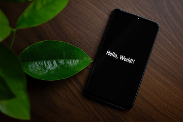 Minimalist Phone Display with "Hello, World!"