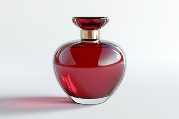 A breathtaking HD image of a red perfume bottle resting on a white backdrop.