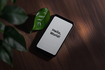 Minimalist Phone Display with "Hello, World!"