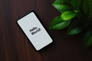 Minimalist Phone Display with "Hello, World!"