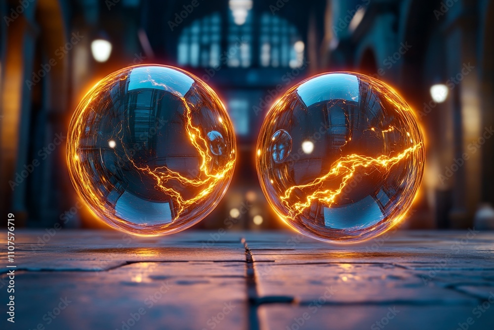 Poster a futuristic scene of glowing, holographic bubbles floating in a dark sci-fi environment