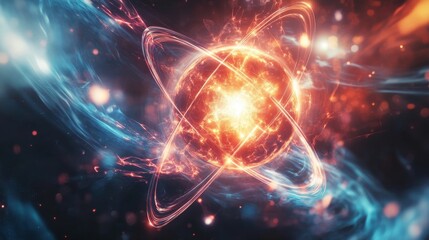 Fototapeta premium Glowing Abstract Energy Sphere, Cosmic Energy Fractal Design, Vibrant Atomic Particle, Neon Light Explosion