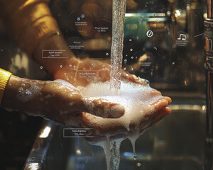 Washing hands with soap under running water, showcasing cleanliness and hygiene. image captures importance of handwashing in daily life