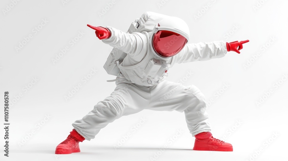 Leinwandbilder A stylized astronaut in a dynamic pose, showcasing a futuristic design with a playful vibe.