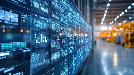 Real-time data displayed on digital boards, showing live inventory levels and order status for efficient management