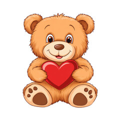 Obraz premium Cute teddy bear holding a red heart. isolated on white background.