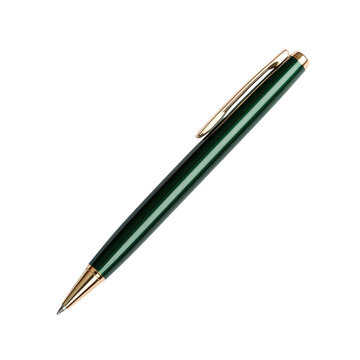 Green pen with gold accents. isolated on white background.