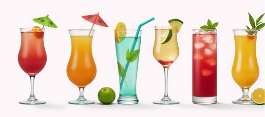 Summer drinks displayed as vector illustrations on a clean white backdrop