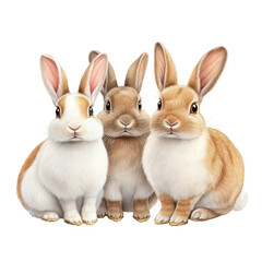 Fototapeta premium Three cute rabbits posing together. isolated on white background.