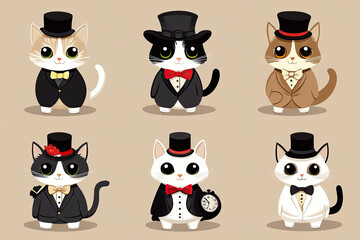 Obraz premium Adorable Kawaii Cats in Formal Attire