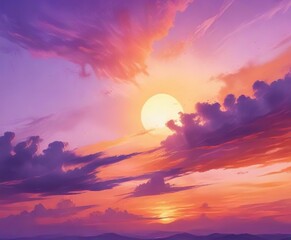 Fototapeta premium Abstract watercolor painting of a sunset sky with orange and purple hues, watercolor, sunset