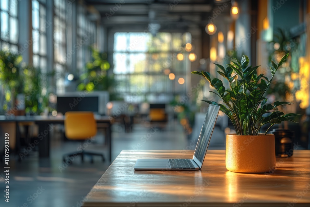 Poster hybrid office models promoting shared workspaces and digital tools for flexibility,