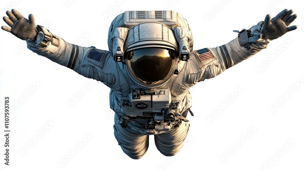 Aufkleber an astronaut in a space suit appears to be floating with arms outstretched.