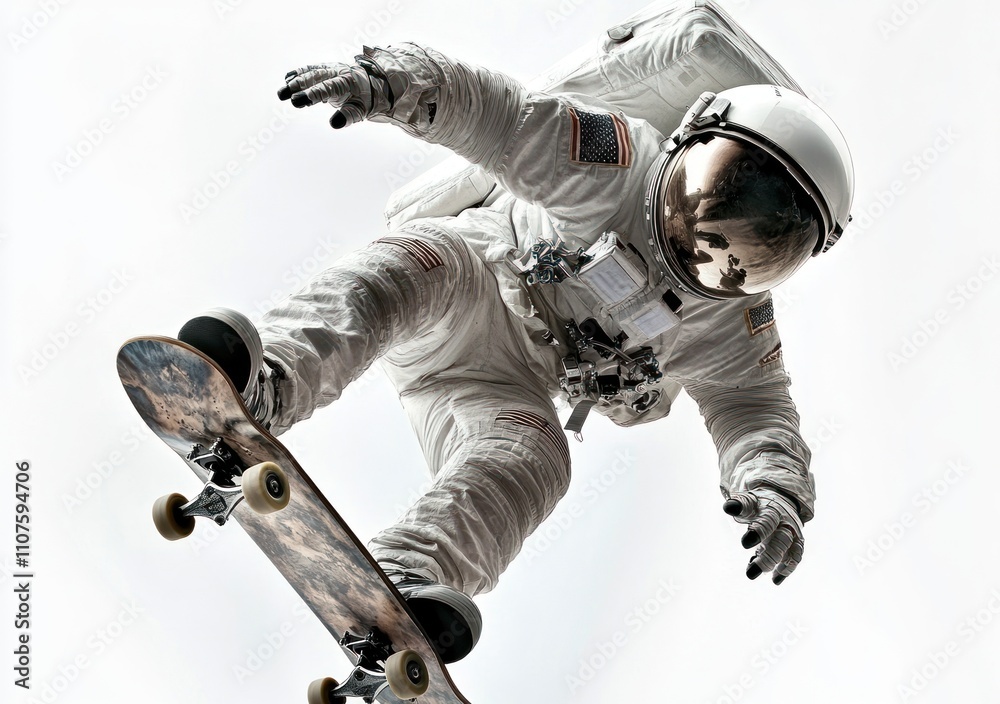 Poster an astronaut skateboards in space, combining adventure with a futuristic twist.