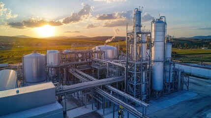 Obraz premium Biofuel processing unit featuring high-tech machinery, ensuring precision and clean fuel production