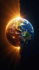 Fototapeta premium Two overlapped earths showcase spiritual energy battling darkness Earth Dayspiritual contrast events