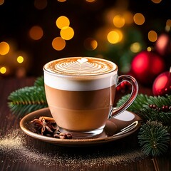 cup of coffee with a Christmas background