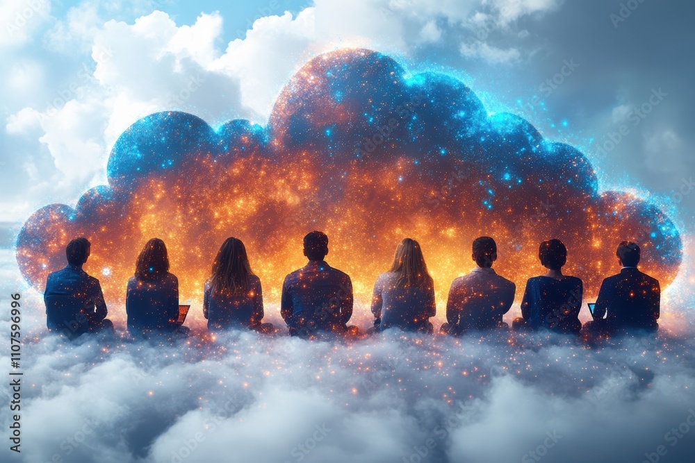 Poster Remote teamwork leveraging cloud-based tools for collaborative efficiency, styled professionally and