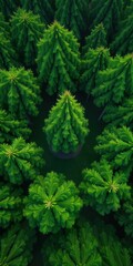 Fototapeta premium Aerial View of Lush Green Pine Trees Forest, Nature Photography, Evergreen Coniferous Trees, Christmas Background