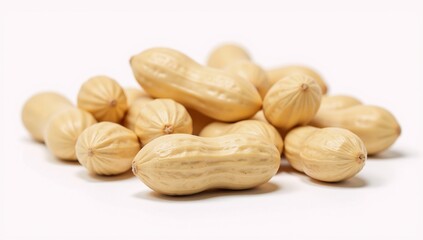 Obraz premium Peeled Organic Peanuts Against White Background Healthy Vegan Snack High in Protein and Nutrients