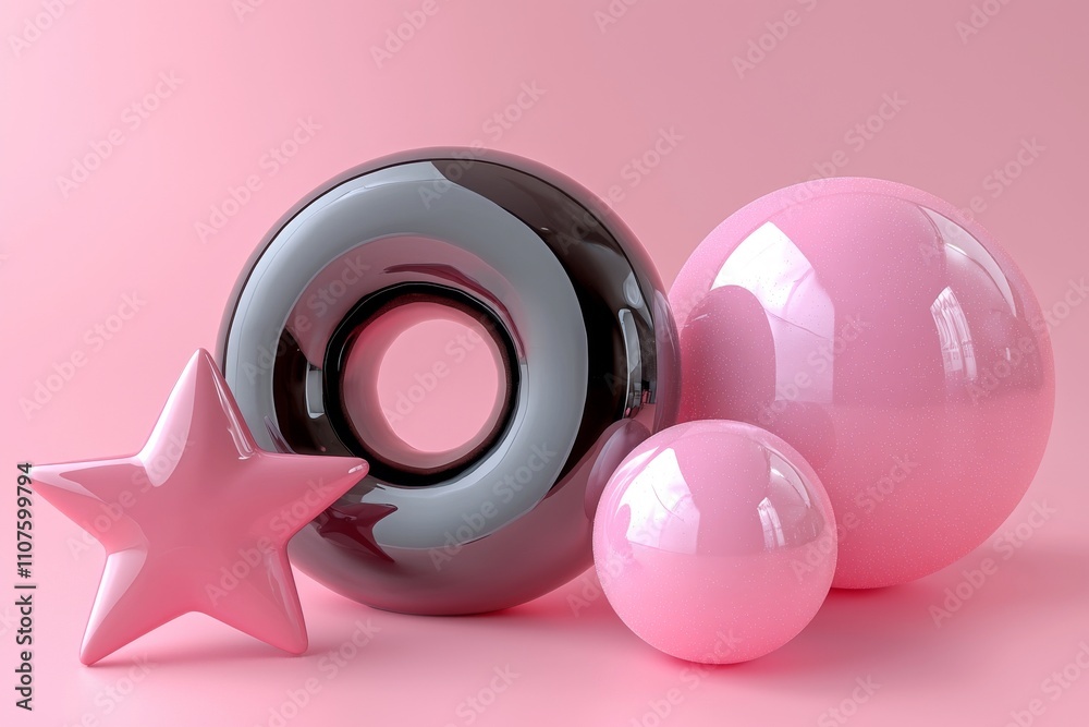 Poster A set of 3D objects with simple polygon forms, shown in isometric view, emphasizing stylish design features.