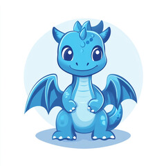 Fototapeta premium A cute cartoon dragon with wings and smiling face. 