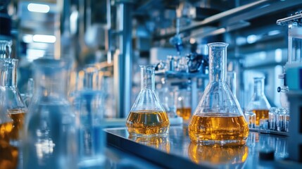 Close-up of biofuel processing technology in a modern fuel lab, chemical reactions taking place