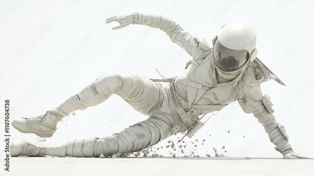 Fototapete A white astronaut figure in a dynamic pose, appearing to slide on a smooth surface.