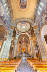 Fototapeta premium ALESSANDRIA, ITALY - SEPTEMBER 10, 2024: The nave of church Santuario della Beata Maria del Portone.
