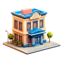 Obraz premium Cute cartoon building, two stories, peach and blue.