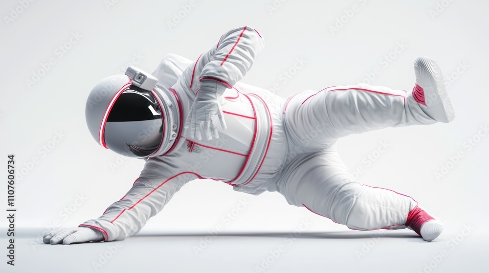Poster A stylized astronaut in a dynamic pose, showcasing space exploration and futuristic design.