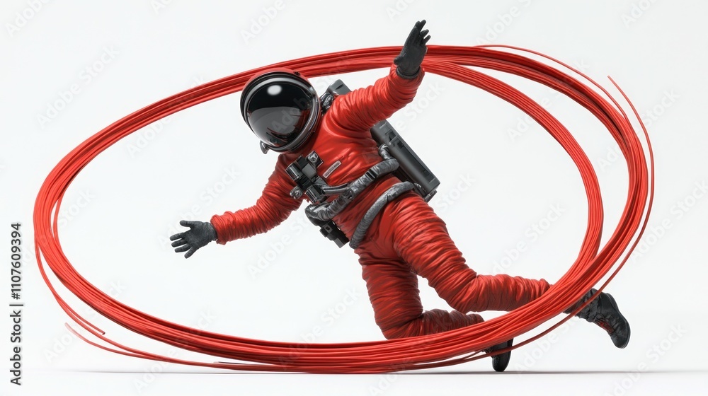 Poster An astronaut in a red suit appears to be floating within swirling red lines.