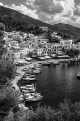 Black and White Harbor with Boats