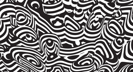 Trippy Waves Ripple Pattern. Black and white retro wave pattern reminding optical illusions
