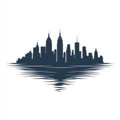 Fototapeta premium City skyline reflected in water, minimalist design.