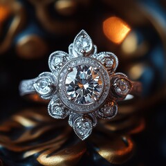 Fototapeta premium Vintage-Inspired Diamond Ring Close-Up Shot
