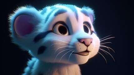 profile character concept art, pretty cute baby tiger on black background