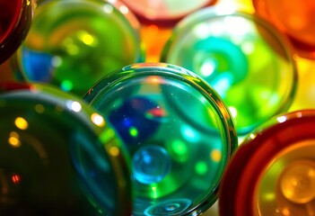 Vibrant Glass Objects Close ups of colored glass objects with li