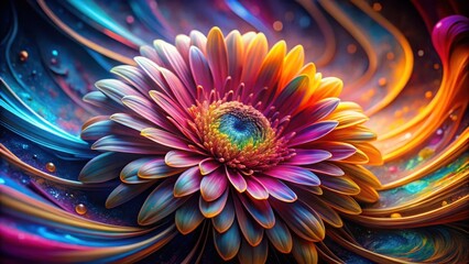 Obraz premium A Vibrant Daisy Blooms in a Whirlwind of Color, a Symphony of Hues and Shapes Intertwined