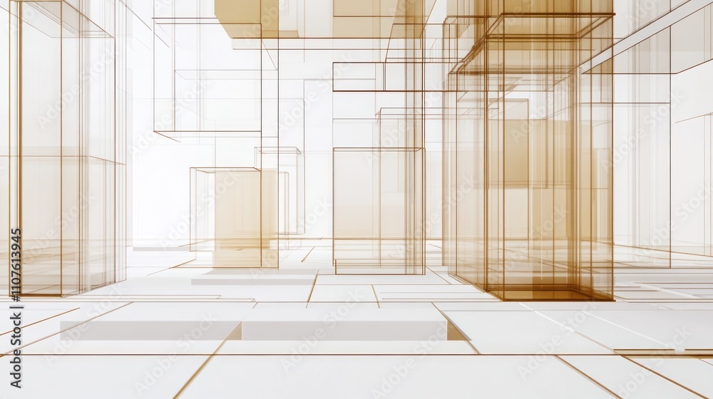 Fototapete abstract geometric structures in a minimalist space, emphasizing transparency and depth.