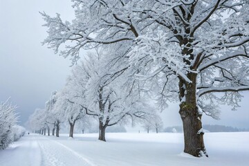 Fototapeta premium Snow covered trees capture trees blanketed in snow