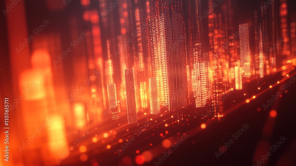 Aufkleber Abstract digital landscape with glowing lines and particles in warm colors.