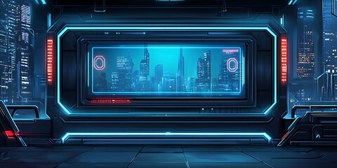 Obraz premium Futuristic cityscape viewed from a spaceship window.