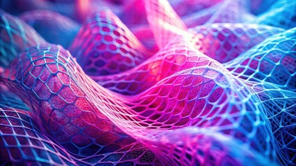 Abstract Neon Mesh of Intertwined Lines Forming Wavy Patterns